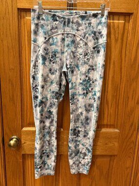 Lululemon Watercolor Floral Print Legging in Teal, Gray, White, SZ 10